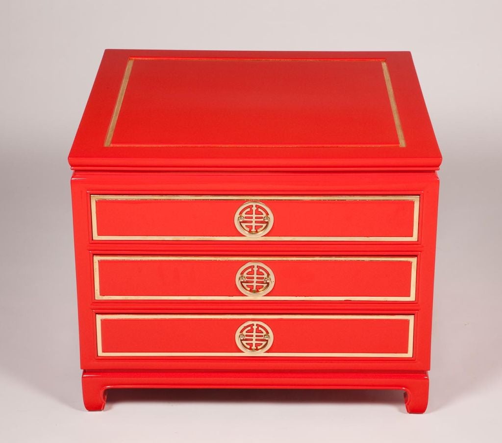 20th Century Pair of Baker Chinese Red Lacquer Side Chests