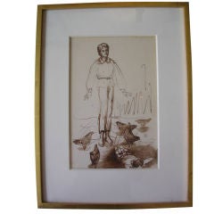 Vintage Pen and Ink Drawing by Pavel Tchelitchew with Signed Book