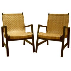 Pair of Mid-Century Rattan and Lacquer Armchairs