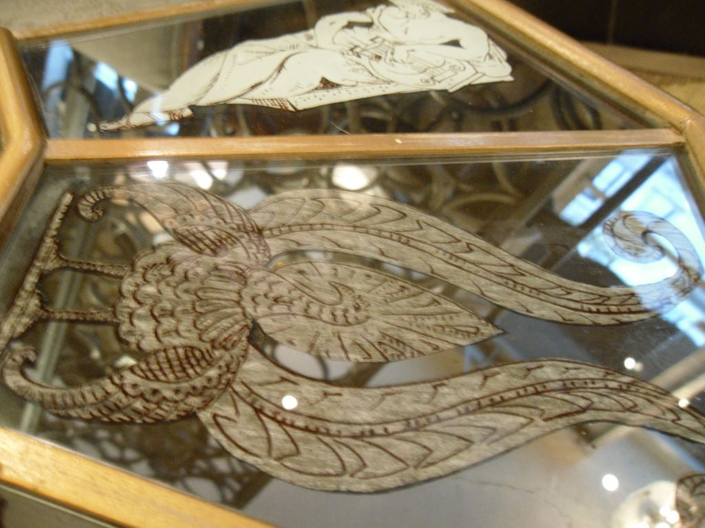 Beautiful unique Zodiac clock with detailed painted signs for each hour. Gilt greek key accents.  Clock is fully functional.
