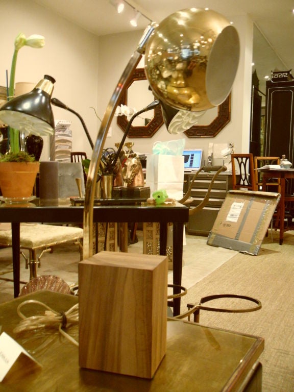 Brass and Wood Arc  Desk Lamp 1