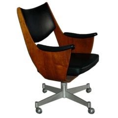 Thonet Rosewood and Black Leather Desk Chair