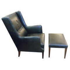 Black Leather Wingback Chair with Ottoman