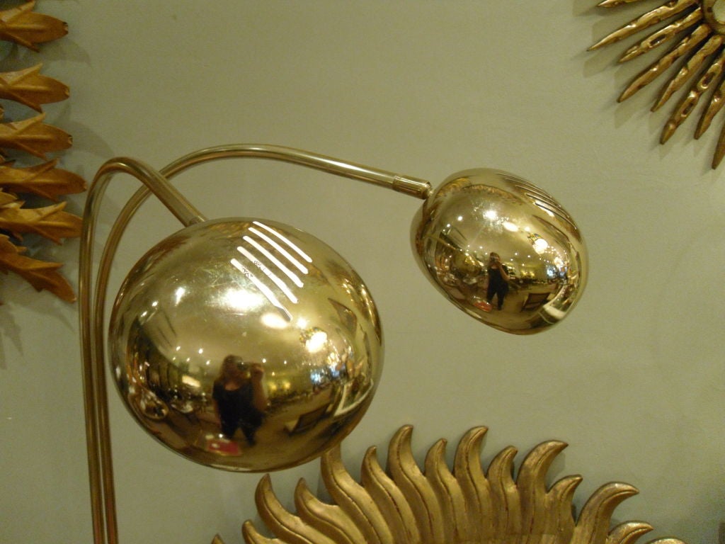 20th Century Brass Double Headed Arc Floor Lamp with Stone Base