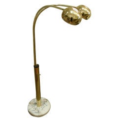 Brass Double Headed Arc Floor Lamp with Stone Base