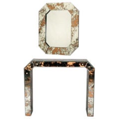 Hand Applied Mirrored Console With Coordinating Mirror