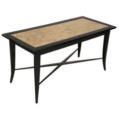 Jansen Style Ebonized Coffee Table with Gold Leaf Glass Top