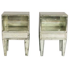 Pair of Venetian Distressed Mirror Nightstands/ End Tables