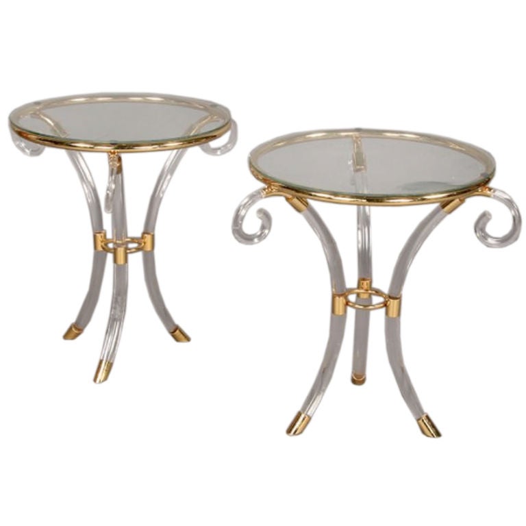 Pair of Lucite and Brass Side Tables