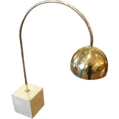 Brass Arc Desk Lamp with Travertine Base