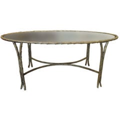 Jansen Gilt Reeded  Oval Coffee Table with Mirrored Glass Top