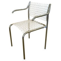 Set of  9 Thonet Dining Chairs in Chrome and Enameled Mesh