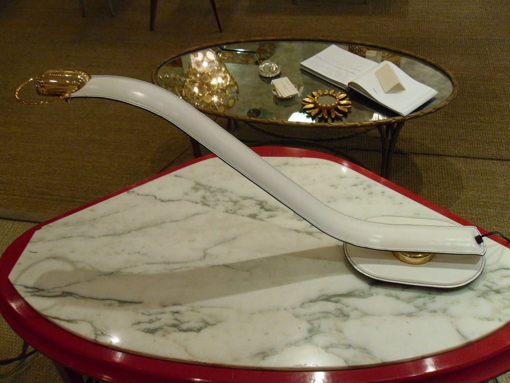 Outrageous Brass and Leather Stitched Desk Lamp