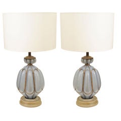 Pair of Blue Murano and Gilt Lamps