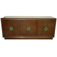 Low  Credenza,  Console With Green Glass Pulls