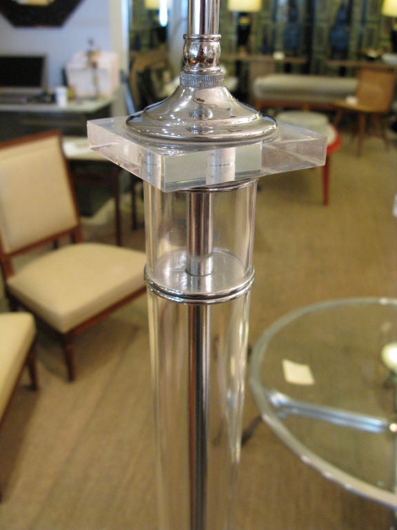 Chrome and Glass Standing Floor Lamp with Table