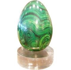 Faux Malachite Decorative Egg with Large Lucite Base