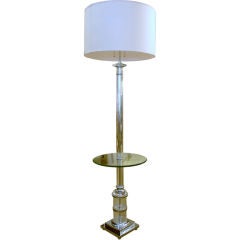 Chrome and Glass Standing Floor Lamp with Table