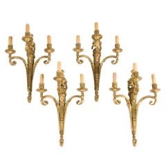 Set of 3 Louis XVI Style Gilt-Bronze Sconces