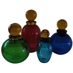 Beautiful Grouping of Four Mutli-Colored Murano Decanters