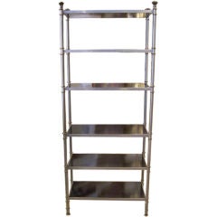 Tall Etagere in Brushed Steel and Brass Details