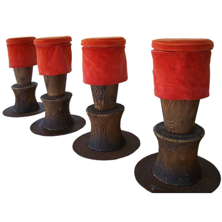 Andrée Putman Set of Four Wood TOTEM Barstools, 1984