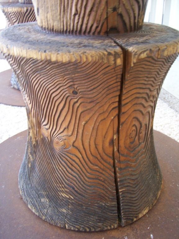 French Andrée Putman Set of Four Wood TOTEM Barstools, 1984