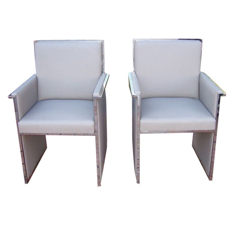 Extremely Rare Chrome Trimmed Armchairs by Milo Baughman