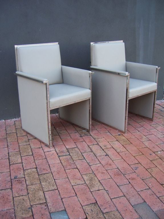 Extremely Rare Chrome Trimmed Armchairs by Milo Baughman In Excellent Condition In East Hampton, NY