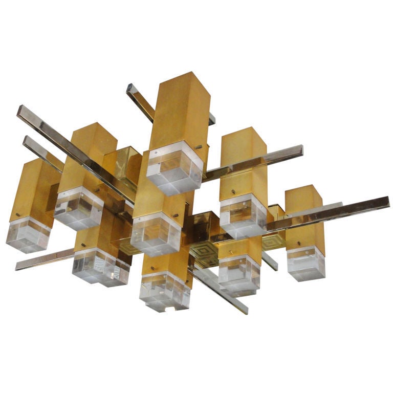 A Rare Large Gaetano Sciolari Cubic Chandelier