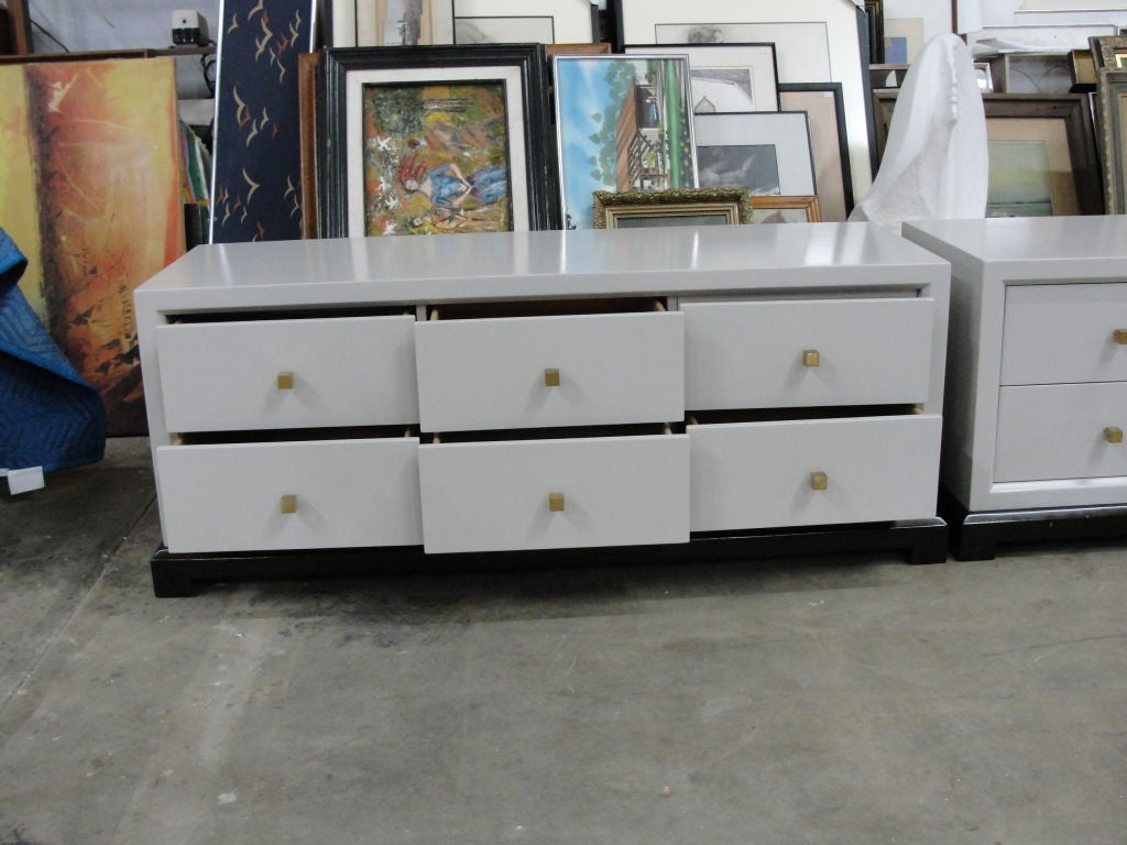 Mid-20th Century Pair of Extra-Long Low Cabinets w/ Modernist Square Hardware