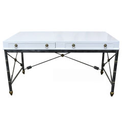 Maitland Smith White Lacquer Leather Writing Desk