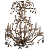 A Chandelier in Crystals, Amethyst and Gilded Iron