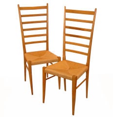Four Tall  Italian Ladderback  Chairs in the Style of Gio  Ponti
