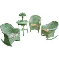 5 PIECES OF ART DECO WICKER FROM A 10 PIECE SUITE