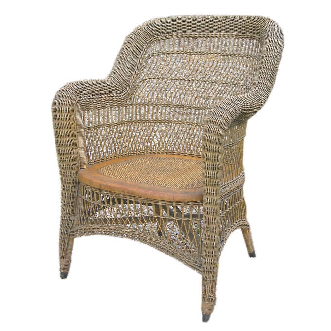 VICTORIAN WICKER ROLLED-ARM CHAIR
