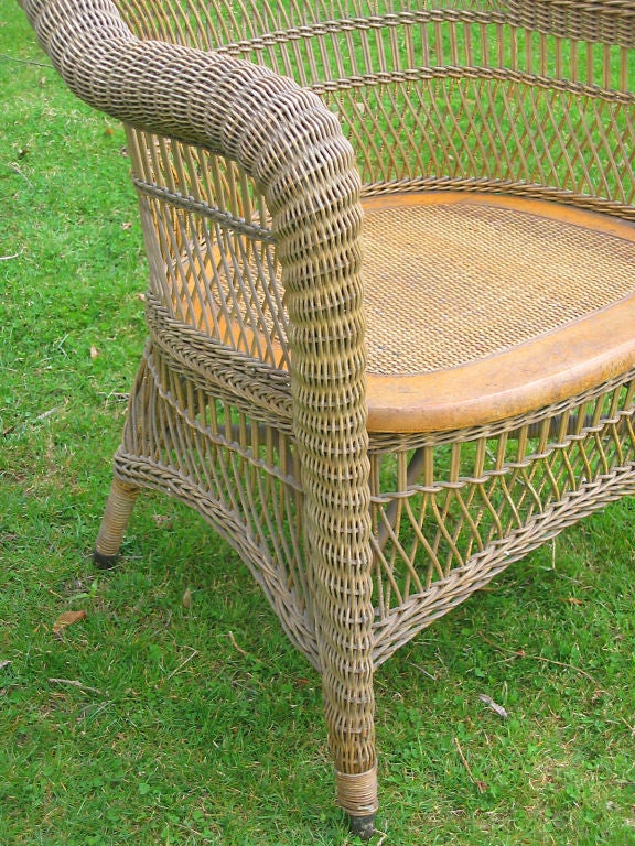 19th Century VICTORIAN WICKER ROLLED-ARM CHAIR