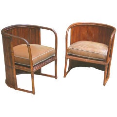 Vintage MATCHING PAIR RATTAN CLUB CHAIRS