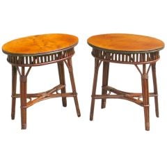 MATCHING PAIR STICK WICKER TABLES