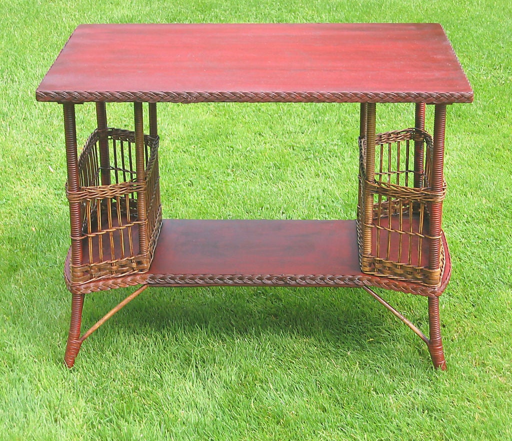 American Wicker Magazine Pocket Table For Sale