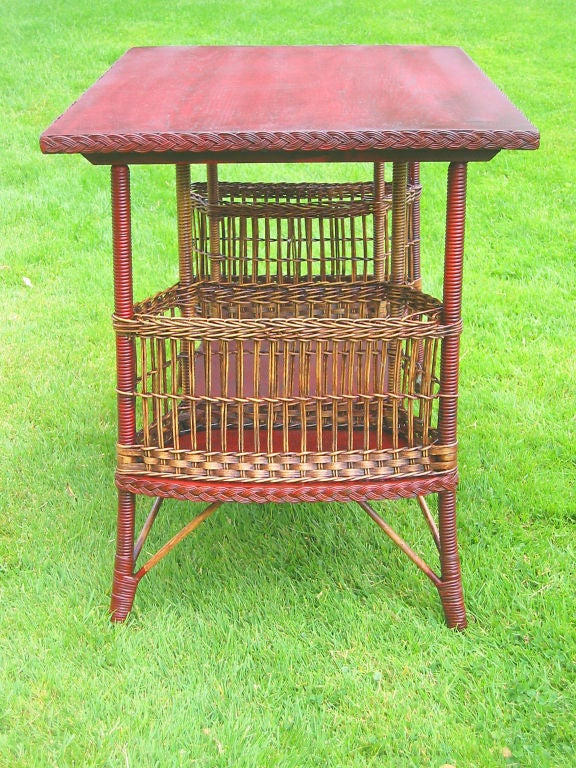 Woven Wicker Magazine Pocket Table For Sale