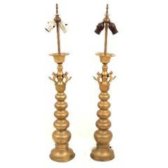 Pair of Temple Brass Lamps