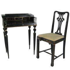 Vintage Chinoiserie Decorated Desk and Side Chair