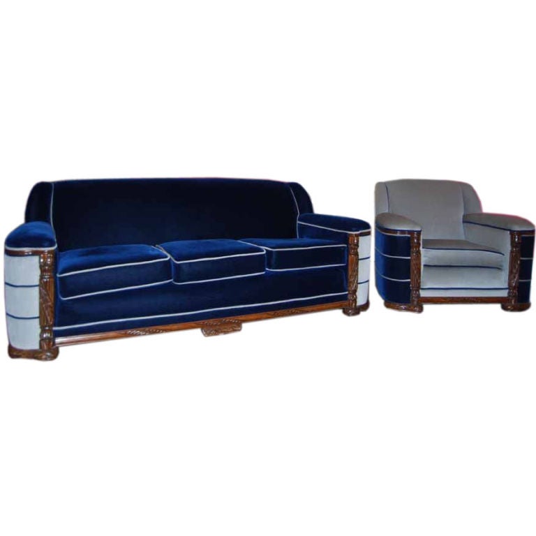 1940's Art Deco Sofa & Club Chair