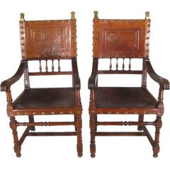 Pair of 19th C. Gothic Revival Walnut Open Armchairs
