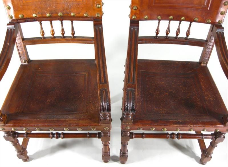 Pair of 19th C. Gothic Revival Walnut Open Armchairs