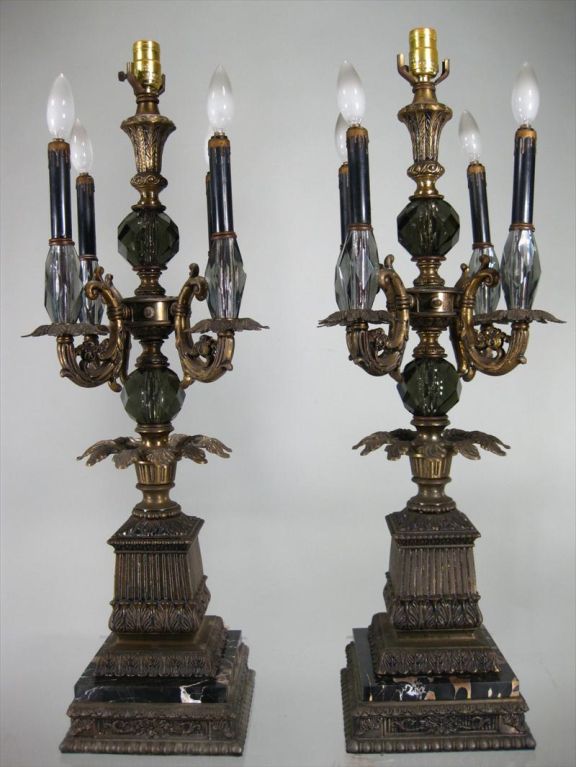 Pair of Large Glass and Metal Lamps