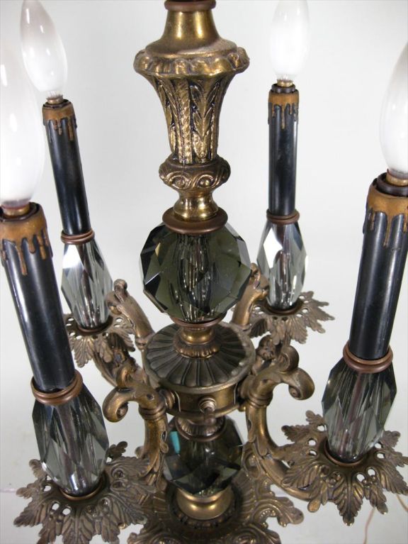 Italian Pair of Large Glass & Metal Lamps on Marble Bases