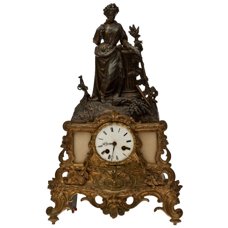 French Spelter and Gilt Bronze Mantle Clock