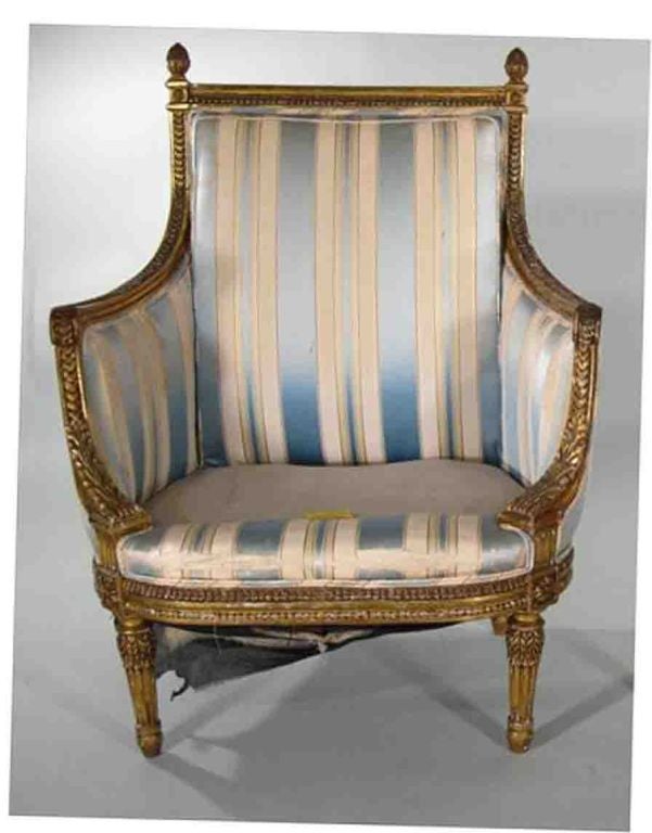 Louis XVI Style Carved & Gilded, Painted Chair